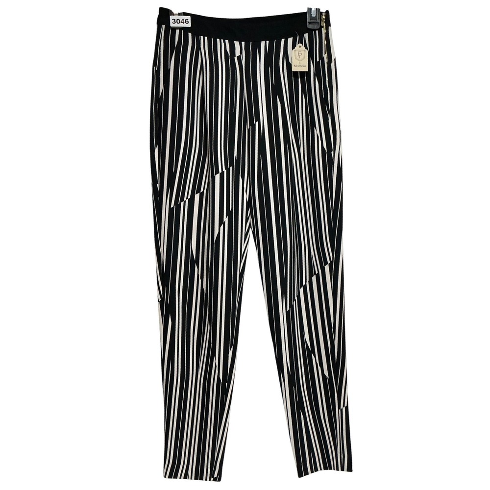 H&M Womens Black White Geometric Striped Tapered Ankle Pants Side Zip Size 2‎